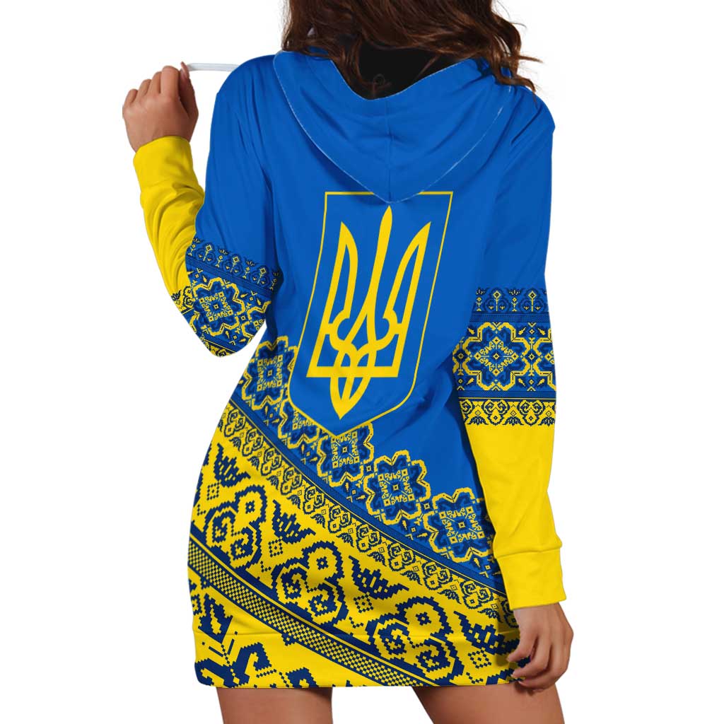 Ukraine Heritage Pride – Vyshyvanka Pattern Hoodie Dress with National Symbol in Blue & Yellow