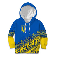 Ukraine Heritage Pride – Vyshyvanka Pattern Kid Hoodie with National Symbol in Blue & Yellow