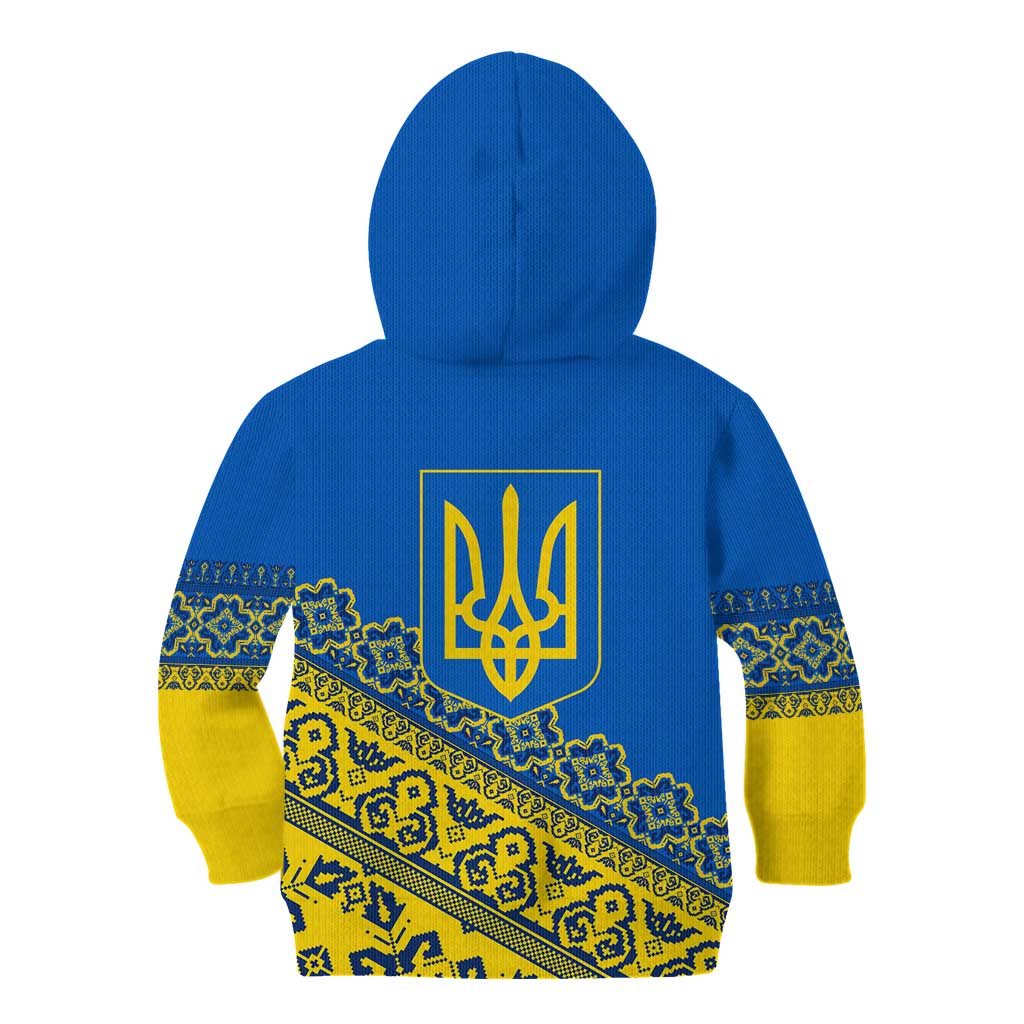 Ukraine Heritage Pride – Vyshyvanka Pattern Kid Hoodie with National Symbol in Blue & Yellow