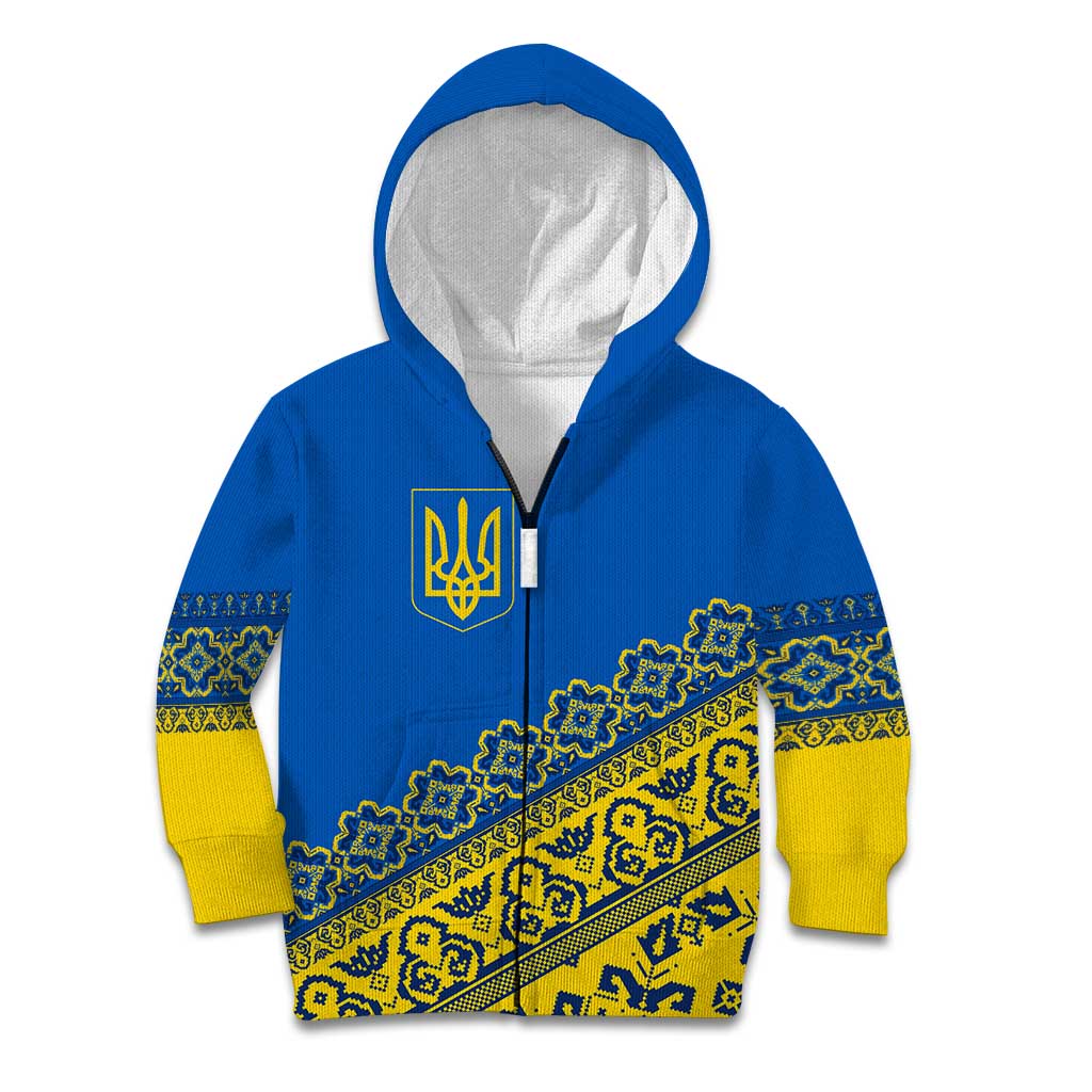 Ukraine Heritage Pride – Vyshyvanka Pattern Kid Hoodie with National Symbol in Blue & Yellow