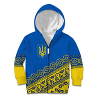 Ukraine Heritage Pride – Vyshyvanka Pattern Kid Hoodie with National Symbol in Blue & Yellow