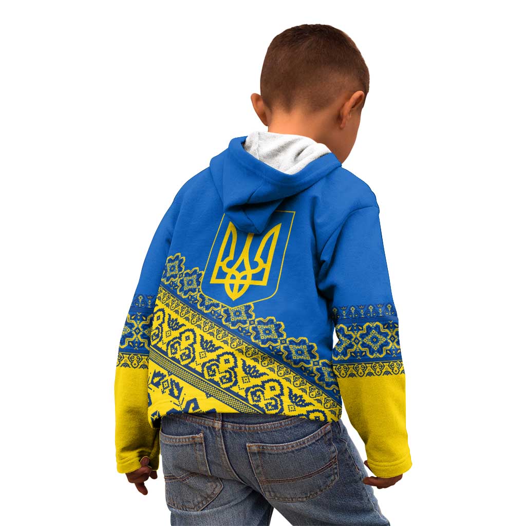Ukraine Heritage Pride – Vyshyvanka Pattern Kid Hoodie with National Symbol in Blue & Yellow