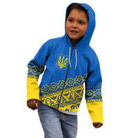 Ukraine Heritage Pride – Vyshyvanka Pattern Kid Hoodie with National Symbol in Blue & Yellow