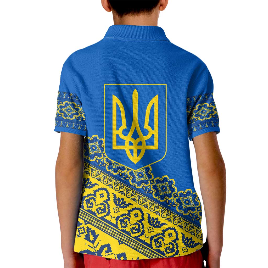 Ukraine Heritage Pride – Vyshyvanka Pattern Kid Polo Shirt with National Symbol in Blue & Yellow