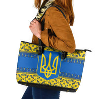 Ukraine Heritage Pride – Vyshyvanka Pattern Leather Tote Bag with National Symbol in Blue & Yellow
