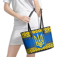 Ukraine Heritage Pride – Vyshyvanka Pattern Leather Tote Bag with National Symbol in Blue & Yellow