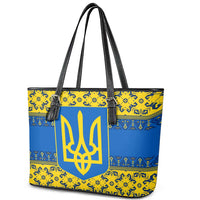 Ukraine Heritage Pride – Vyshyvanka Pattern Leather Tote Bag with National Symbol in Blue & Yellow