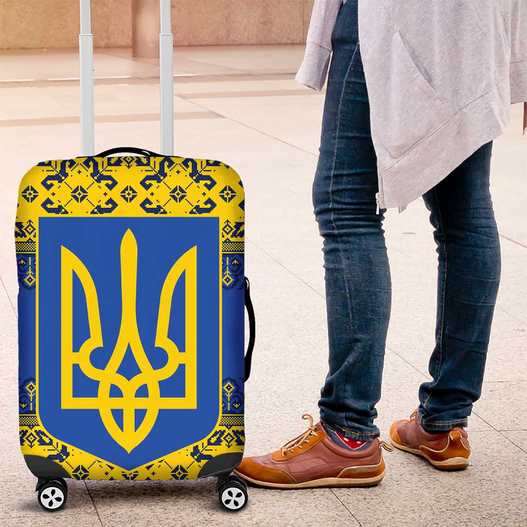 Ukraine Heritage Pride – Vyshyvanka Pattern Luggage Cover with National Symbol in Blue & Yellow