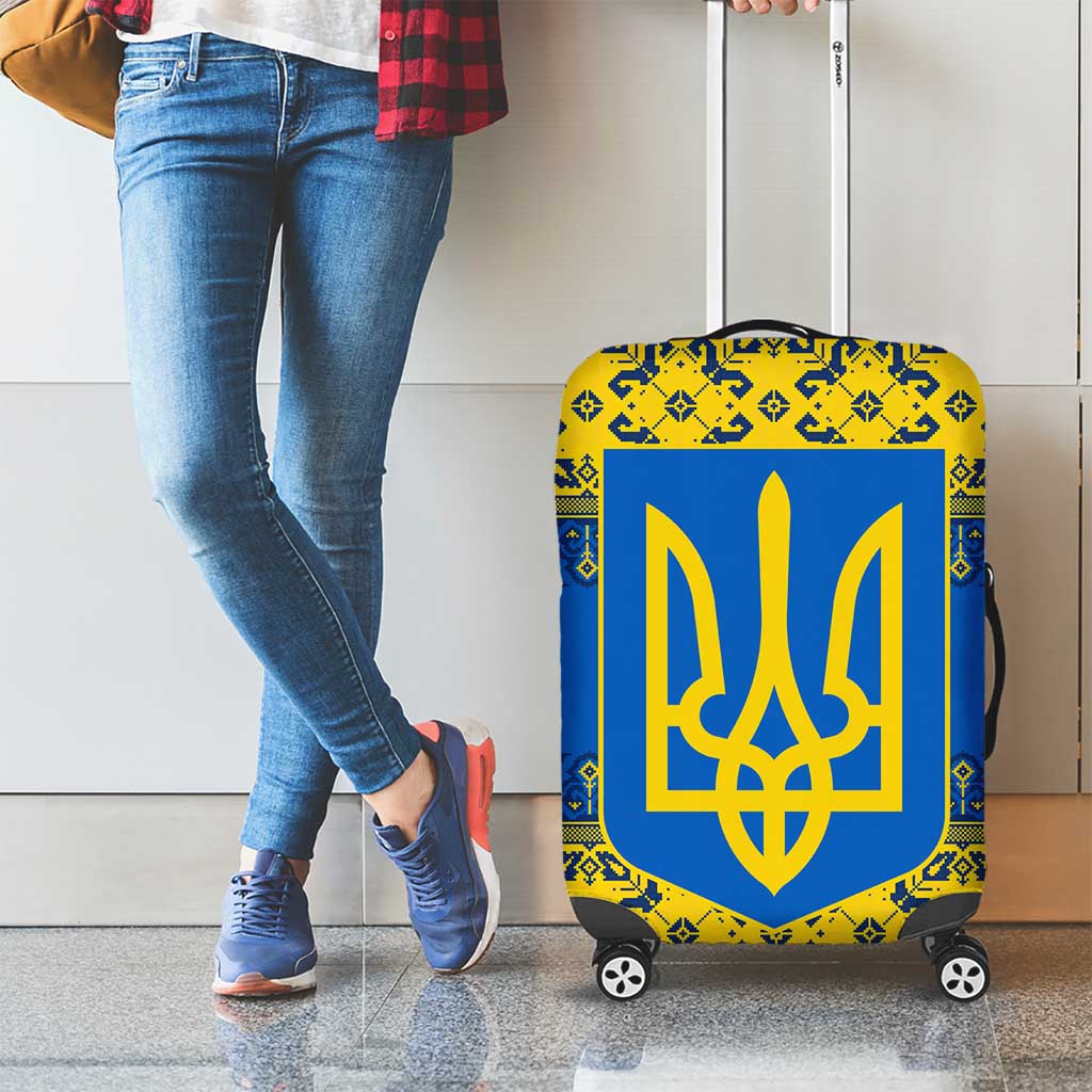 Ukraine Heritage Pride – Vyshyvanka Pattern Luggage Cover with National Symbol in Blue & Yellow
