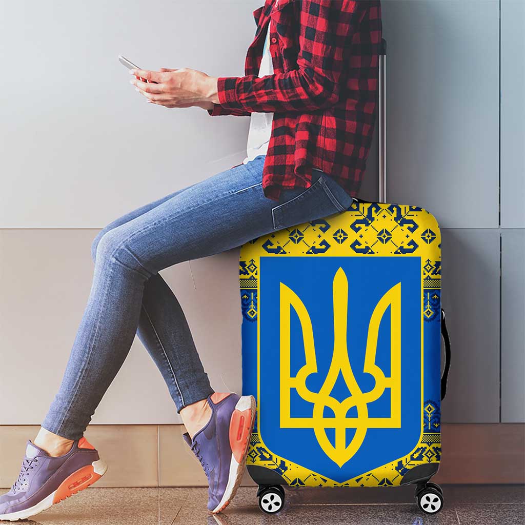 Ukraine Heritage Pride – Vyshyvanka Pattern Luggage Cover with National Symbol in Blue & Yellow