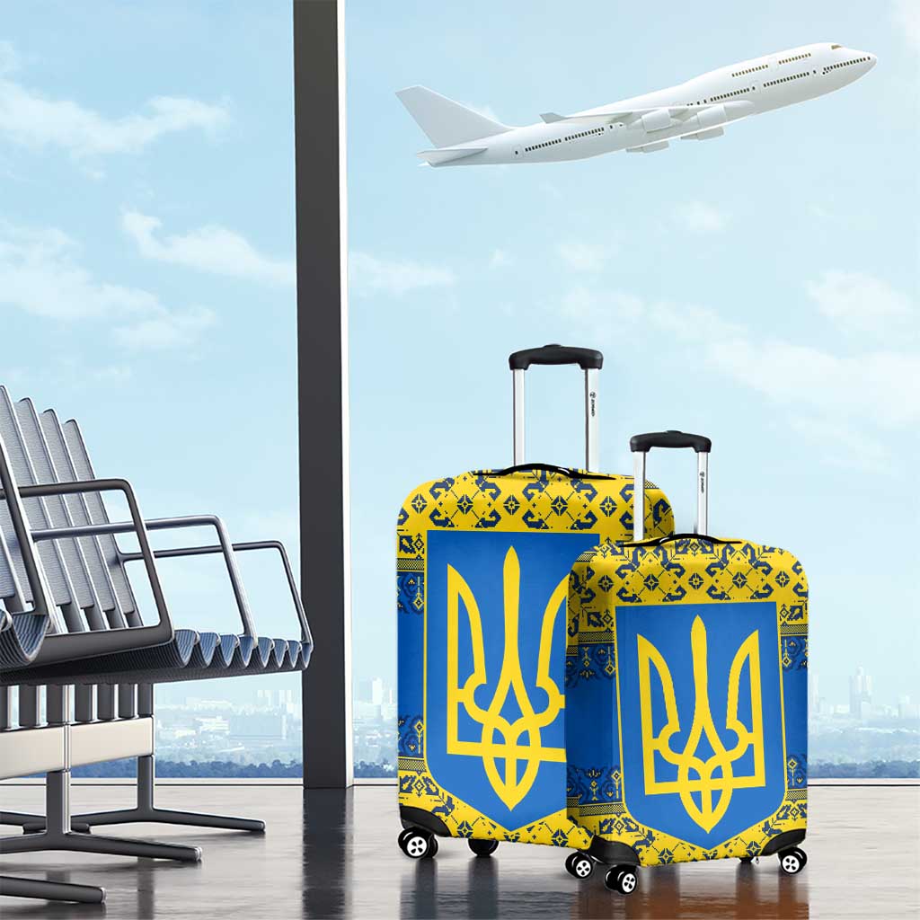 Ukraine Heritage Pride – Vyshyvanka Pattern Luggage Cover with National Symbol in Blue & Yellow