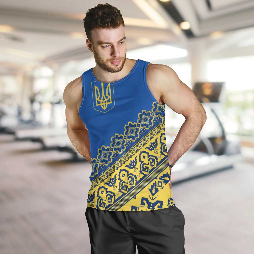 Ukraine Heritage Pride – Vyshyvanka Pattern Men Tank Top with National Symbol in Blue & Yellow
