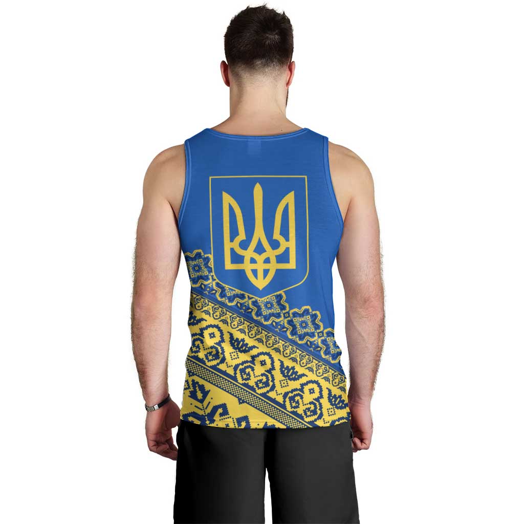 Ukraine Heritage Pride – Vyshyvanka Pattern Men Tank Top with National Symbol in Blue & Yellow