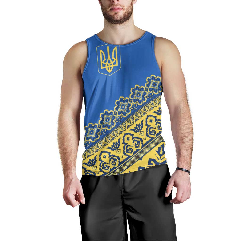 Ukraine Heritage Pride – Vyshyvanka Pattern Men Tank Top with National Symbol in Blue & Yellow