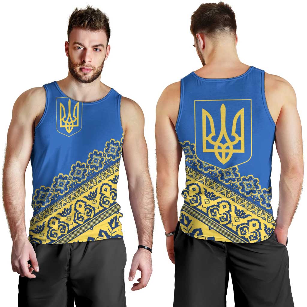 Ukraine Heritage Pride – Vyshyvanka Pattern Men Tank Top with National Symbol in Blue & Yellow