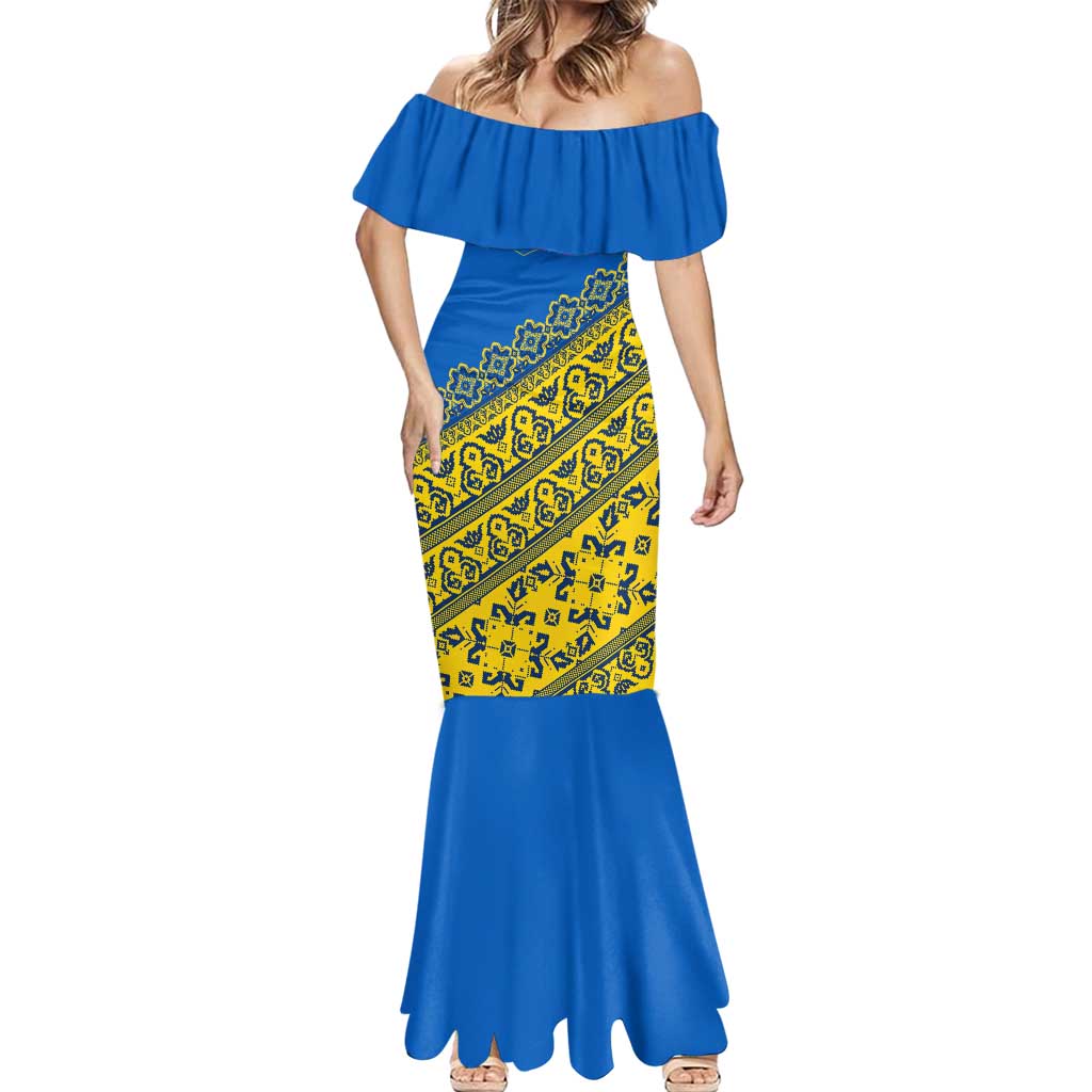 Ukraine Heritage Pride – Vyshyvanka Pattern Mermaid Dress with National Symbol in Blue & Yellow