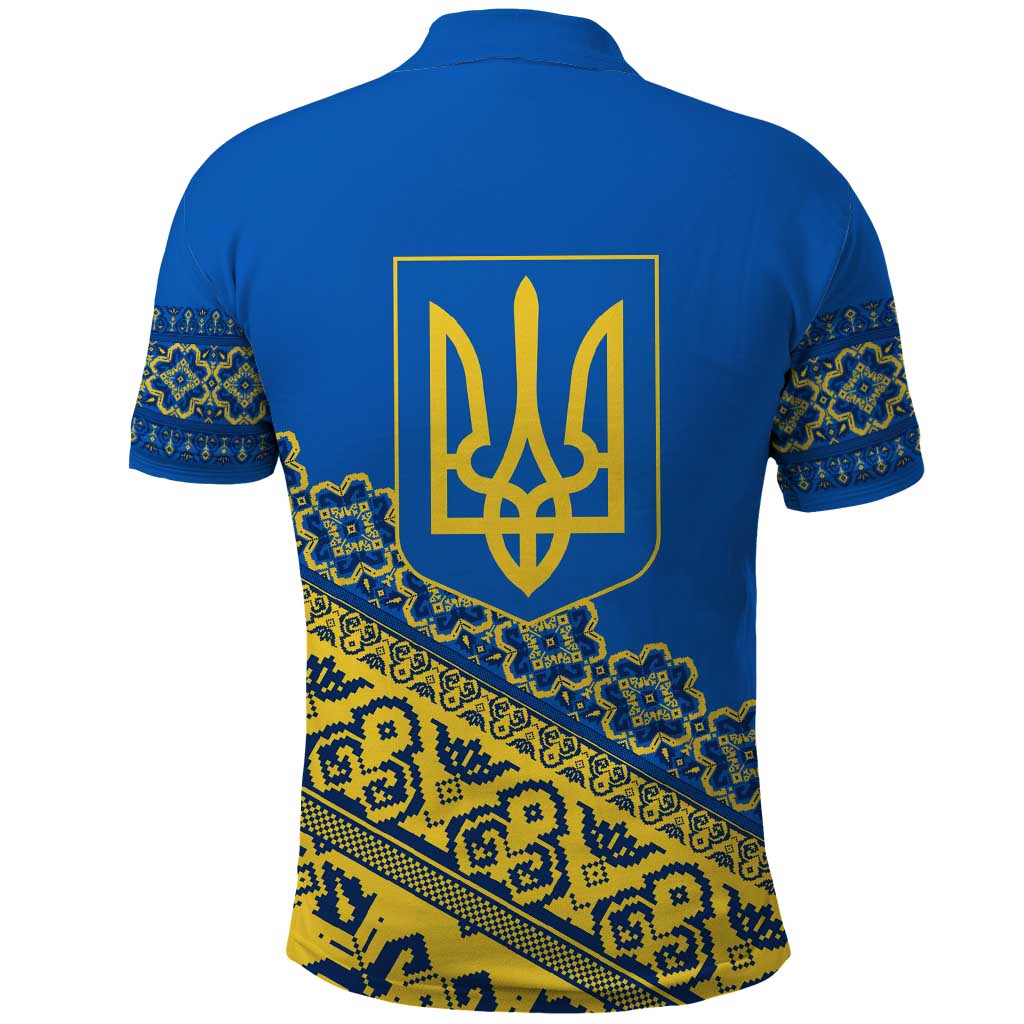 Ukraine Heritage Pride – Vyshyvanka Pattern Polo Shirt with National Symbol in Blue & Yellow