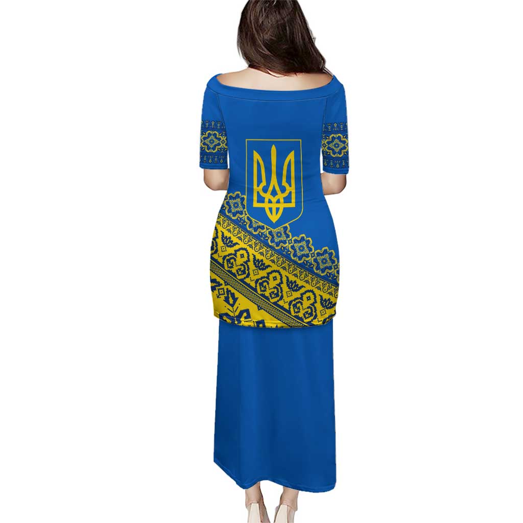 Ukraine Heritage Pride – Vyshyvanka Pattern Puletasi with National Symbol in Blue & Yellow