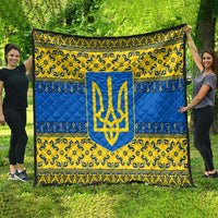 Ukraine Heritage Pride – Vyshyvanka Pattern Quilt with National Symbol in Blue & Yellow