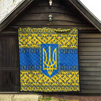 Ukraine Heritage Pride – Vyshyvanka Pattern Quilt with National Symbol in Blue & Yellow