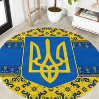 Ukraine Heritage Pride – Vyshyvanka Pattern Round Carpet with National Symbol in Blue & Yellow