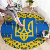 Ukraine Heritage Pride – Vyshyvanka Pattern Round Carpet with National Symbol in Blue & Yellow