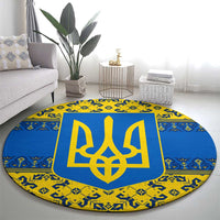 Ukraine Heritage Pride – Vyshyvanka Pattern Round Carpet with National Symbol in Blue & Yellow