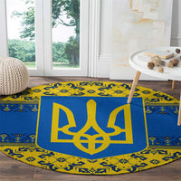 Ukraine Heritage Pride – Vyshyvanka Pattern Round Carpet with National Symbol in Blue & Yellow