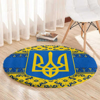 Ukraine Heritage Pride – Vyshyvanka Pattern Round Carpet with National Symbol in Blue & Yellow