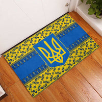 Ukraine Heritage Pride – Vyshyvanka Pattern Rubber Doormat with National Symbol in Blue & Yellow