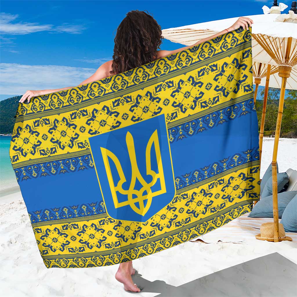 Ukraine Heritage Pride – Vyshyvanka Pattern Sarong with National Symbol in Blue & Yellow