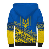 Ukraine Heritage Pride – Vyshyvanka Pattern Sherpa Hoodie with National Symbol in Blue & Yellow
