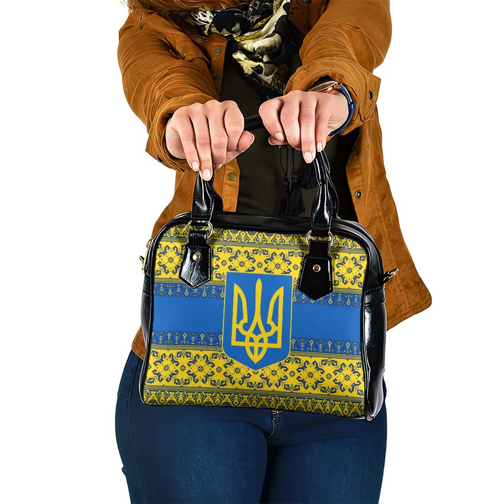 Ukraine Heritage Pride – Vyshyvanka Pattern Shoulder Handbag with National Symbol in Blue & Yellow