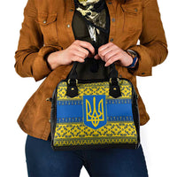 Ukraine Heritage Pride – Vyshyvanka Pattern Shoulder Handbag with National Symbol in Blue & Yellow