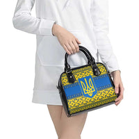 Ukraine Heritage Pride – Vyshyvanka Pattern Shoulder Handbag with National Symbol in Blue & Yellow
