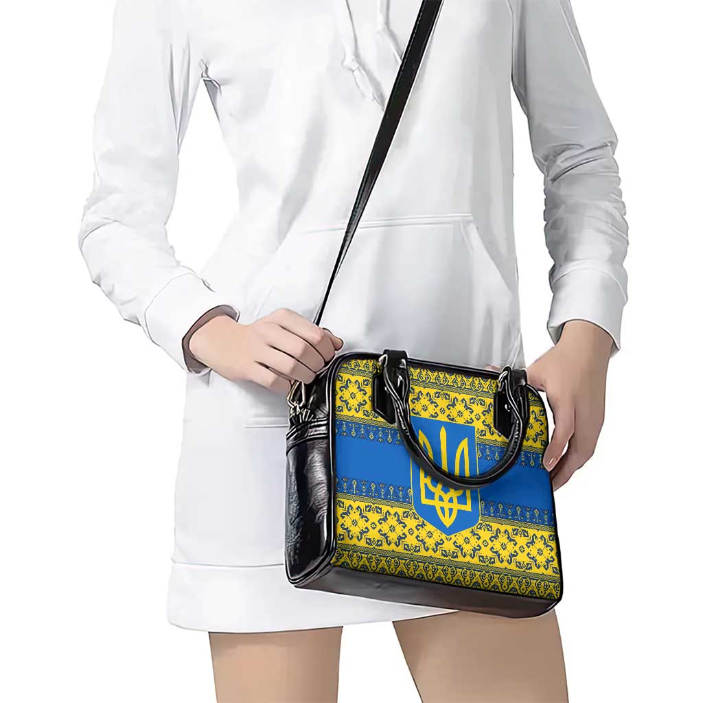 Ukraine Heritage Pride – Vyshyvanka Pattern Shoulder Handbag with National Symbol in Blue & Yellow
