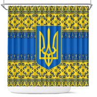 Ukraine Heritage Pride – Vyshyvanka Pattern Shower Curtain with National Symbol in Blue & Yellow