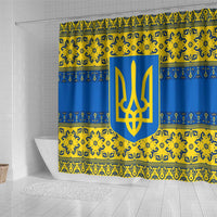 Ukraine Heritage Pride – Vyshyvanka Pattern Shower Curtain with National Symbol in Blue & Yellow