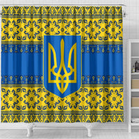 Ukraine Heritage Pride – Vyshyvanka Pattern Shower Curtain with National Symbol in Blue & Yellow