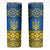 Ukraine Heritage Pride – Vyshyvanka Pattern Skinny Tumbler with National Symbol in Blue & Yellow