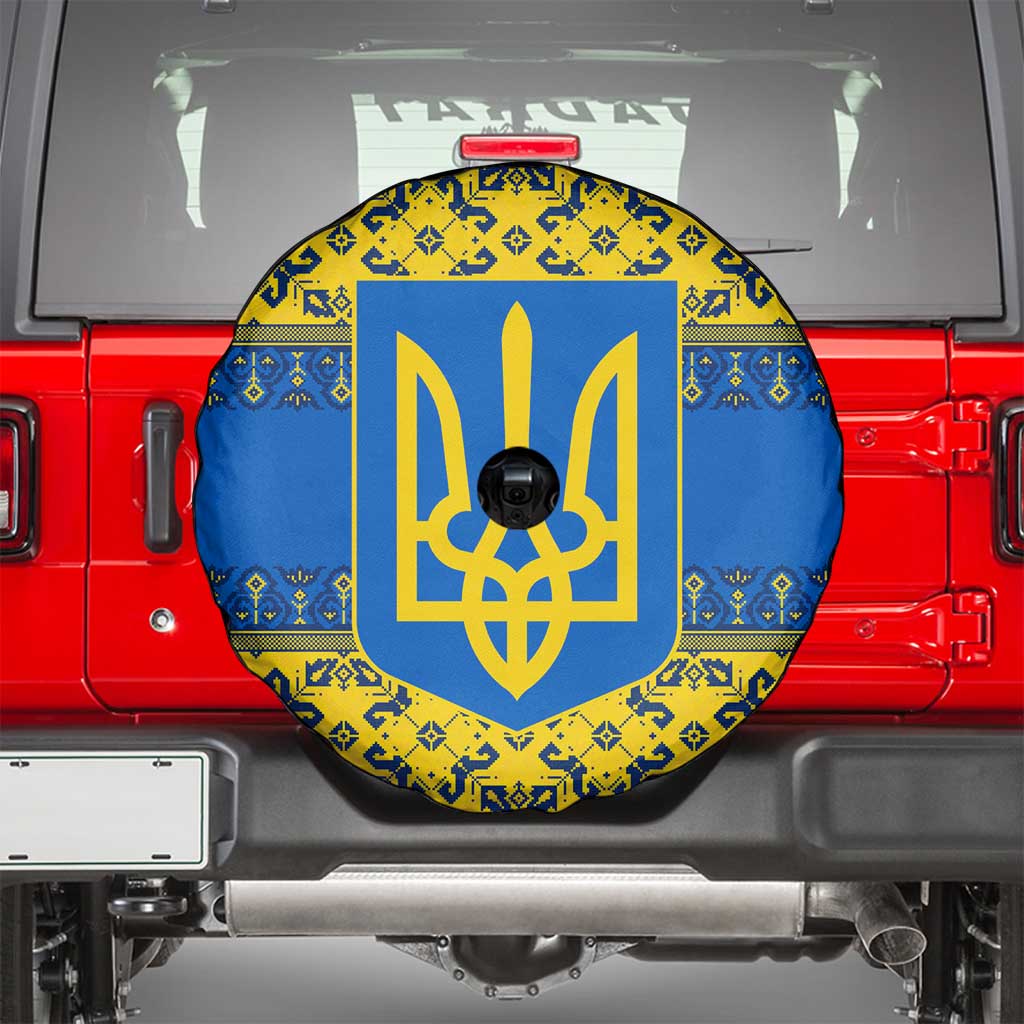Ukraine Heritage Pride – Vyshyvanka Pattern Spare Tire Cover with National Symbol in Blue & Yellow