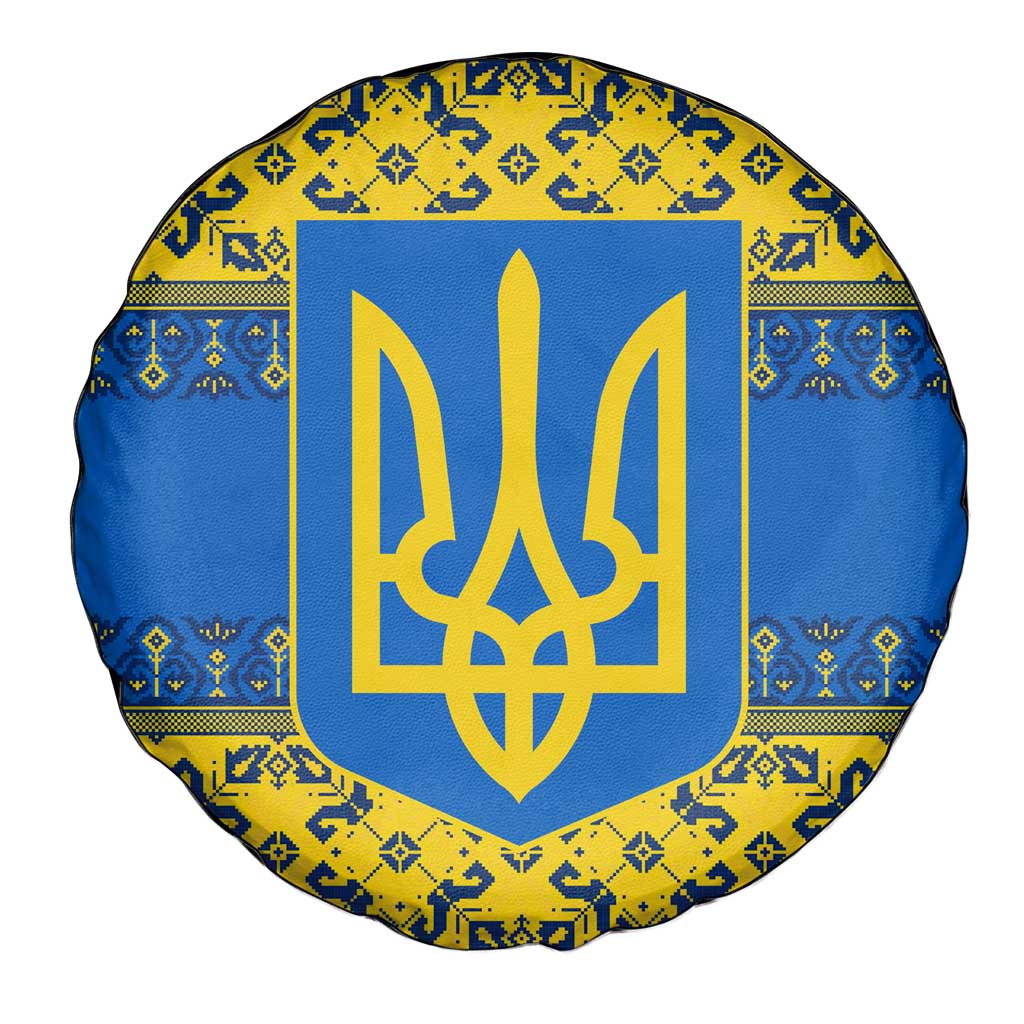 Ukraine Heritage Pride – Vyshyvanka Pattern Spare Tire Cover with National Symbol in Blue & Yellow