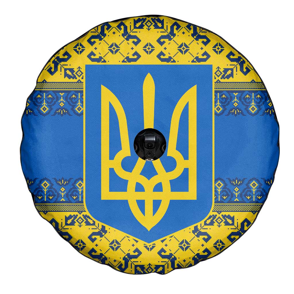 Ukraine Heritage Pride – Vyshyvanka Pattern Spare Tire Cover with National Symbol in Blue & Yellow