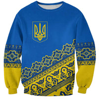 Ukraine Heritage Pride – Vyshyvanka Pattern Sweatshirt with National Symbol in Blue & Yellow