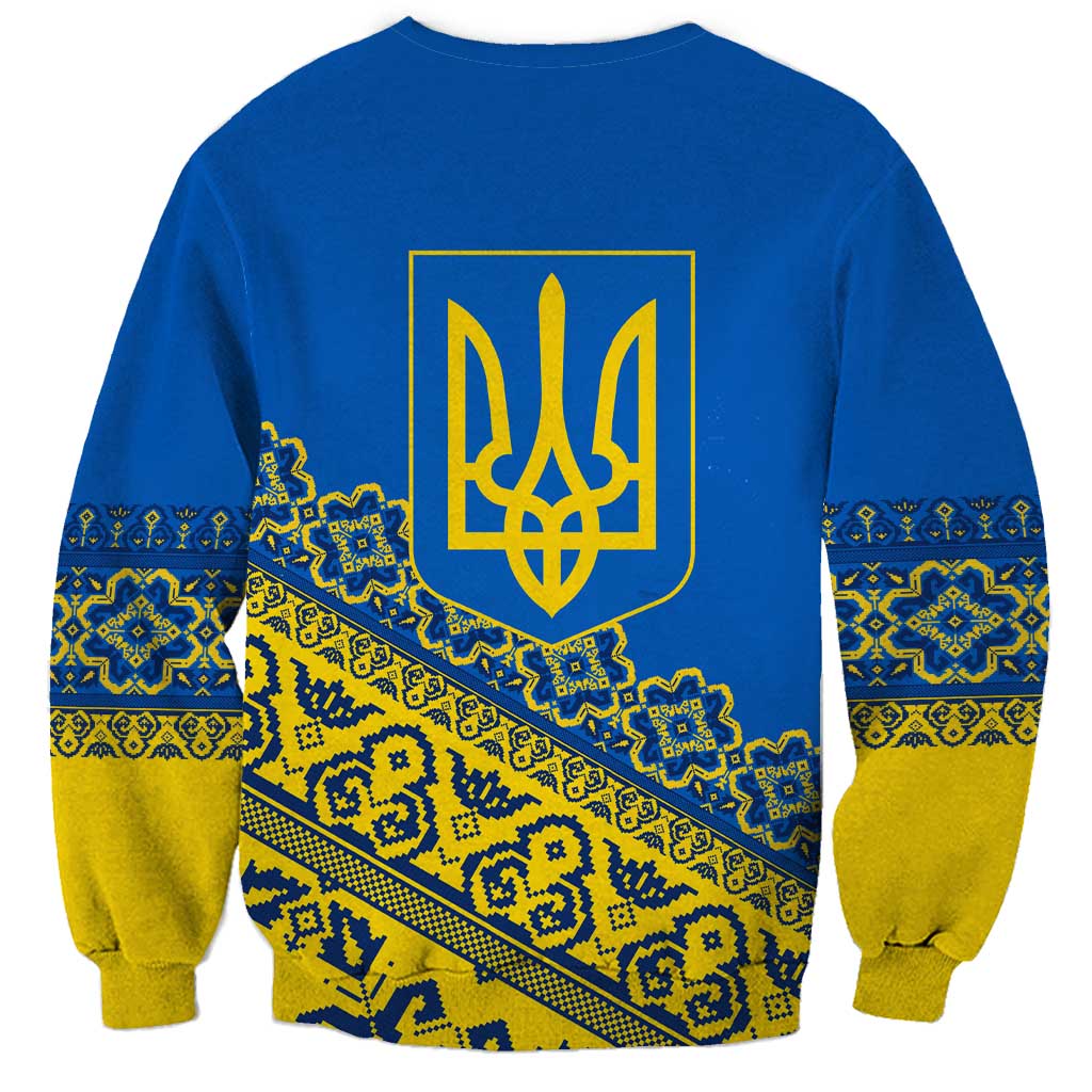 Ukraine Heritage Pride – Vyshyvanka Pattern Sweatshirt with National Symbol in Blue & Yellow