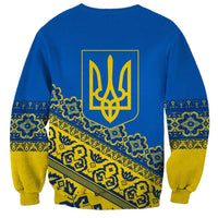 Ukraine Heritage Pride – Vyshyvanka Pattern Sweatshirt with National Symbol in Blue & Yellow