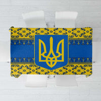 Ukraine Heritage Pride – Vyshyvanka Pattern Tablecloth with National Symbol in Blue & Yellow