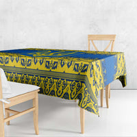 Ukraine Heritage Pride – Vyshyvanka Pattern Tablecloth with National Symbol in Blue & Yellow