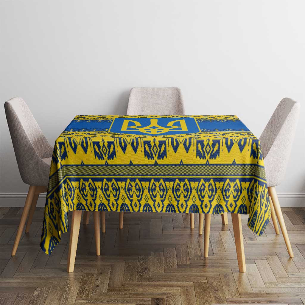Ukraine Heritage Pride – Vyshyvanka Pattern Tablecloth with National Symbol in Blue & Yellow