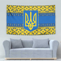 Ukraine Heritage Pride – Vyshyvanka Pattern Tapestry with National Symbol in Blue & Yellow